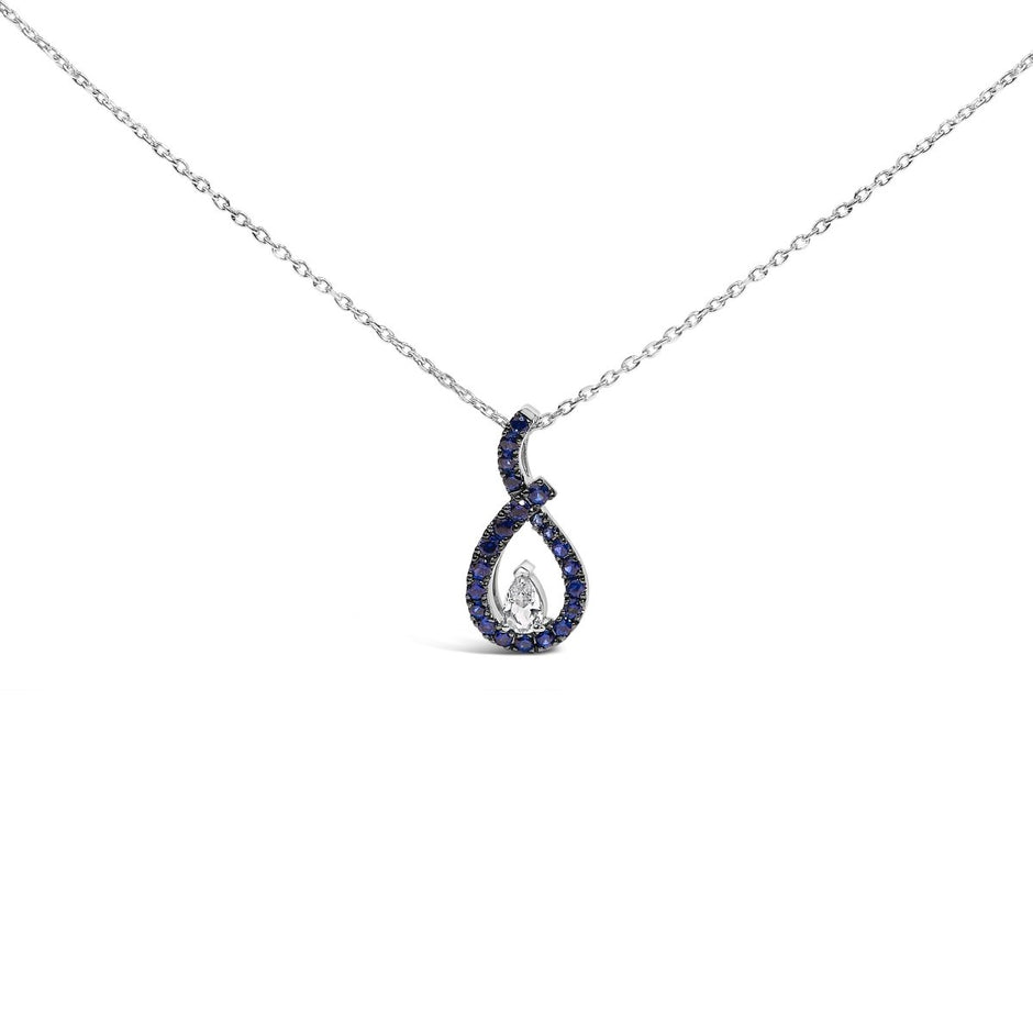 .925 Sterling Silver Created Blue and White Sapphire Teardrop Shaped Pendant Necklace - 18" Inches - Necklaces - Custom Crafting Alliance, LLC