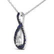 .925 Sterling Silver Created Blue and White Sapphire Teardrop Shaped Pendant Necklace - 18