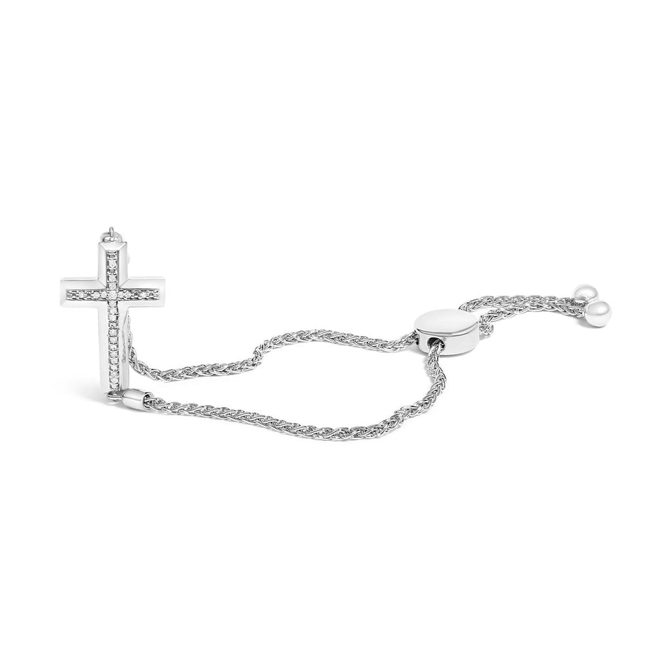 .925 Sterling Silver Diamond Accent Cross Bolo Bracelet (I-J Color, I1-I2 Clarity) - 7" - Bracelets - Custom Crafting Alliance, LLC