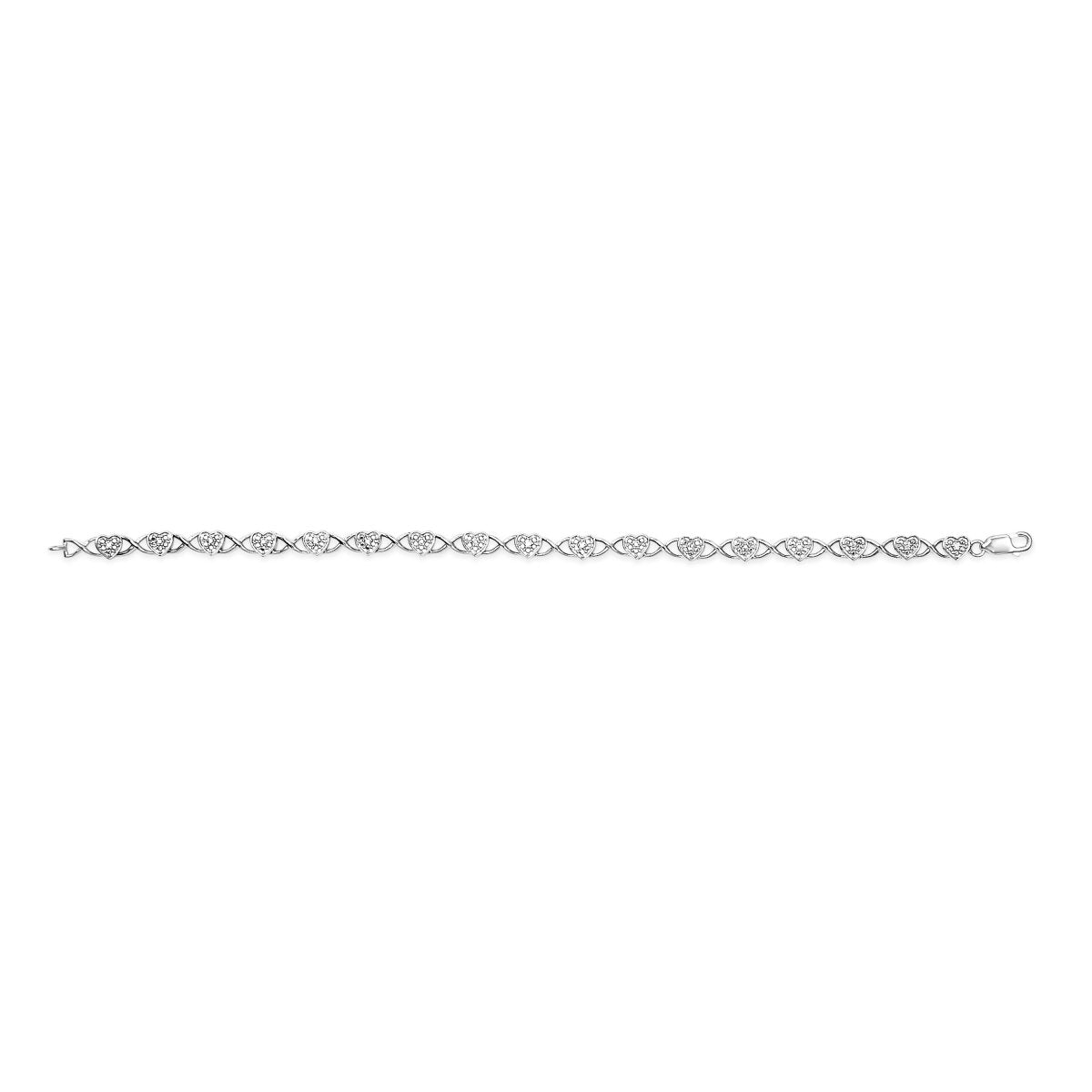 .925 Sterling Silver Diamond Accent Heart Link Bracelet (I-J Color, I3 Clarity) - 7.25