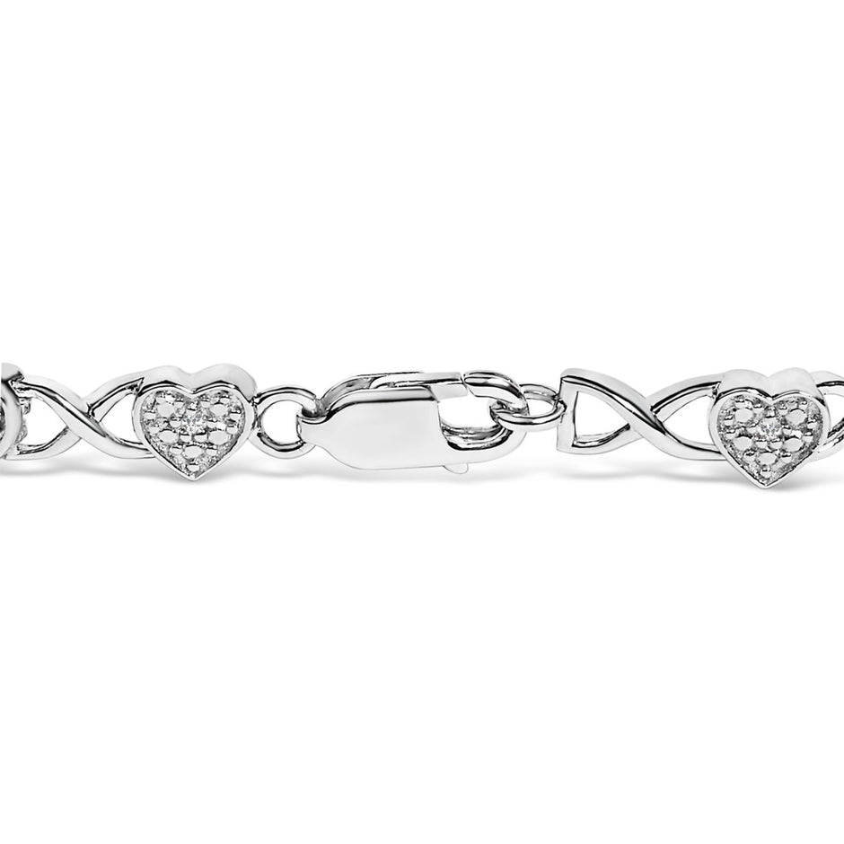 .925 Sterling Silver Diamond Accent Heart Link Bracelet (I-J Color, I3 Clarity) - 7.25