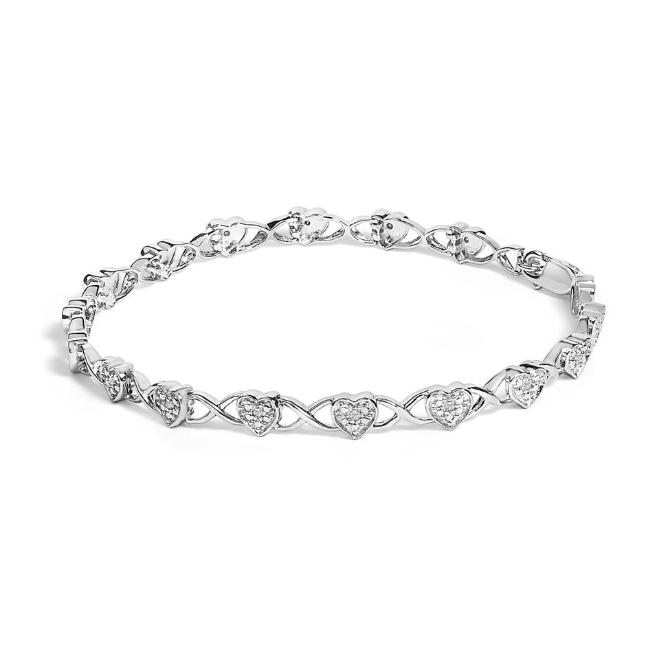 .925 Sterling Silver Diamond Accent Heart Link Bracelet (I-J Color, I3 Clarity) - 7.25" - Bracelets - Custom Crafting Alliance, LLC