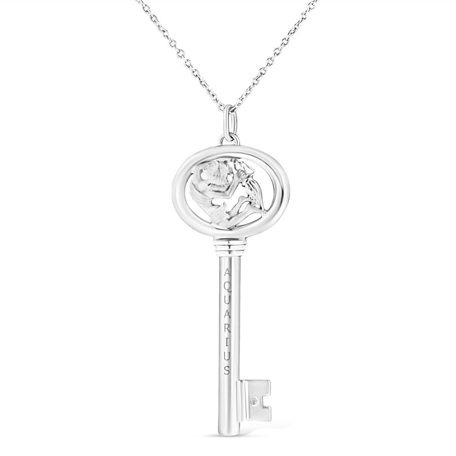 .925 Sterling Silver Diamond Accent Virgo Zodiac Key 18