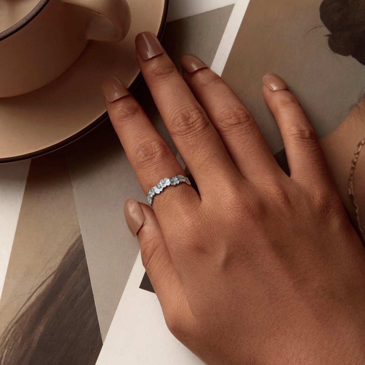 925 Sterling Silver Enamel and Platinum Plated Ring Size 6 for Women - Rings - Custom Crafting Alliance, LLC