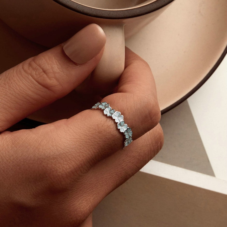 925 Sterling Silver Enamel and Platinum Plated Ring Size 6 for Women - Rings - Custom Crafting Alliance, LLC