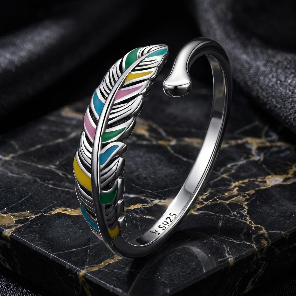 925 Sterling Silver Enamel Oxidized Ring for Women - Rings - Custom Crafting Alliance, LLC