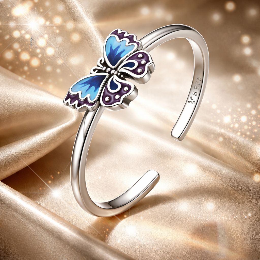 925 Sterling Silver Enamel Oxidized Silver Butterfly Rings - Rings - Custom Crafting Alliance, LLC