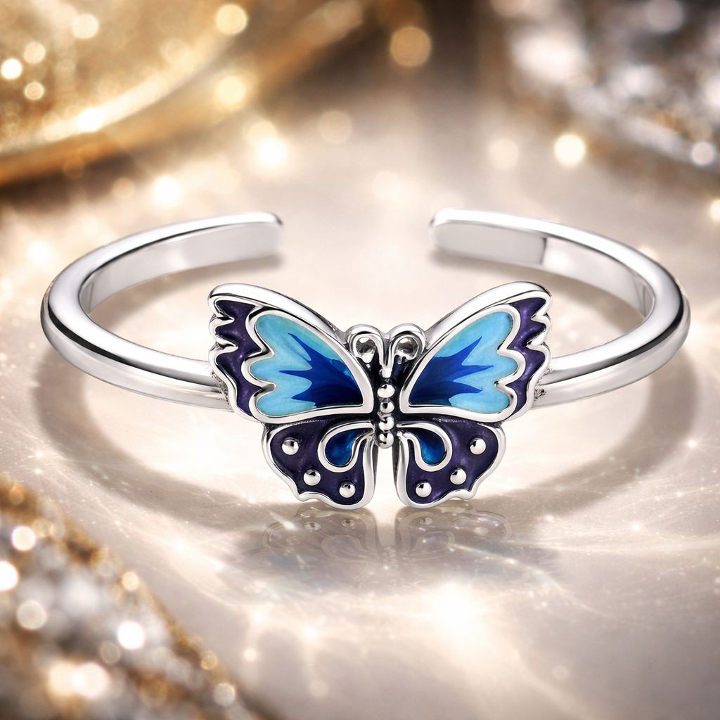 925 Sterling Silver Enamel Oxidized Silver Butterfly Rings - Rings - Custom Crafting Alliance, LLC