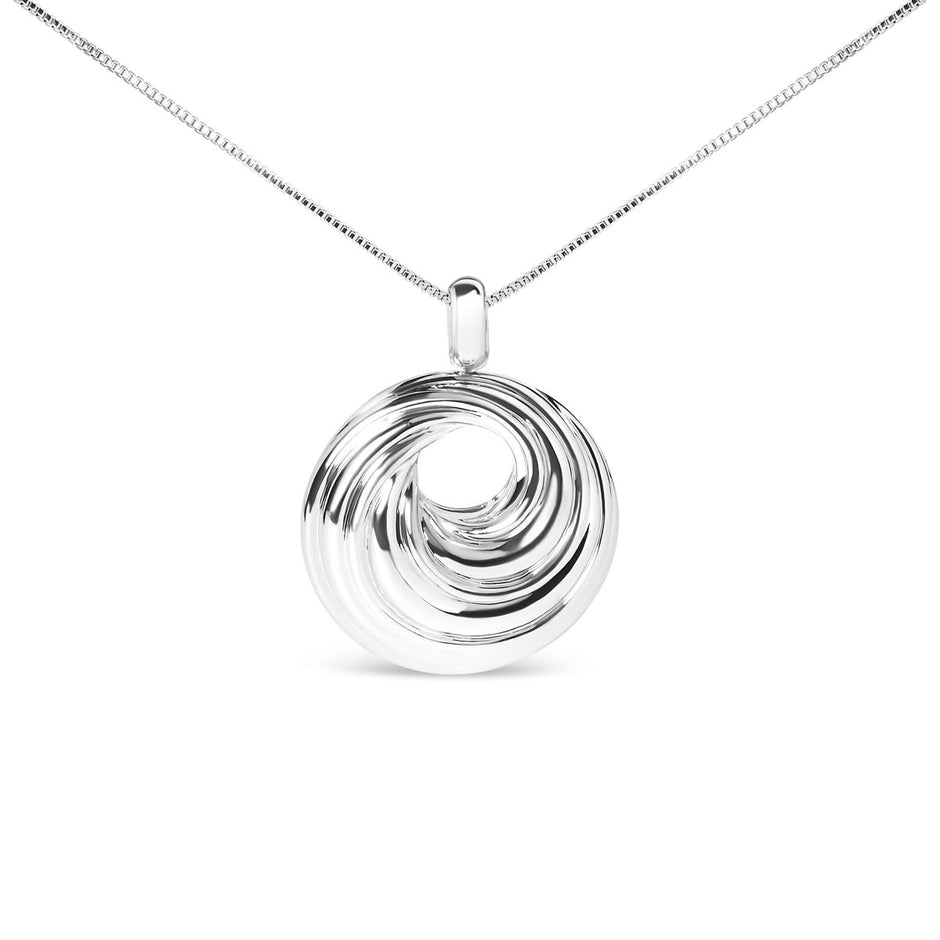 .925 Sterling Silver Endless Wave Swirl Statement Medallion 18" Pendant Necklace - Necklaces - Custom Crafting Alliance, LLC