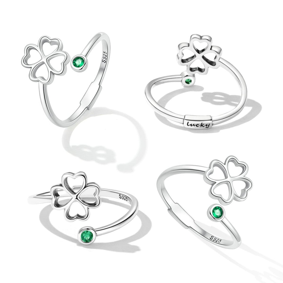925 Sterling Silver Four-Leaf Clover Ring with Pavé CZ - 0.15cm Width - Rings - Custom Crafting Alliance, LLC