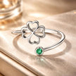 925 Sterling Silver Four-Leaf Clover Ring with Pavé CZ - 0.15cm Width - Rings - Custom Crafting Alliance, LLC