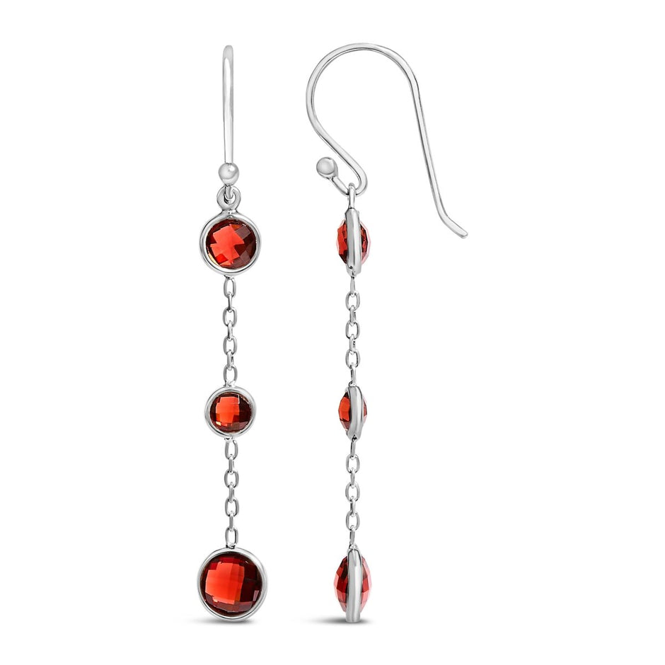 .925 Sterling Silver Graduating Bezel Set Red Garnet Dangle Earring - Earrings - Custom Crafting Alliance, LLC