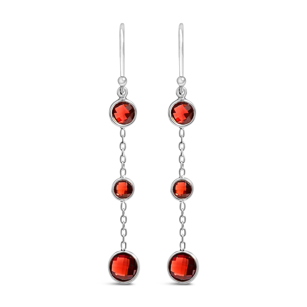 .925 Sterling Silver Graduating Bezel Set Red Garnet Dangle Earring - Earrings - Custom Crafting Alliance, LLC