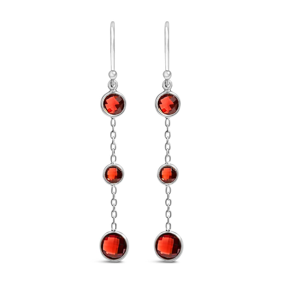 .925 Sterling Silver Graduating Bezel Set Red Garnet Dangle Earring - Earrings - Custom Crafting Alliance, LLC