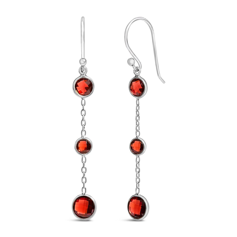 .925 Sterling Silver Graduating Bezel Set Red Garnet Dangle Earring - Earrings - Custom Crafting Alliance, LLC