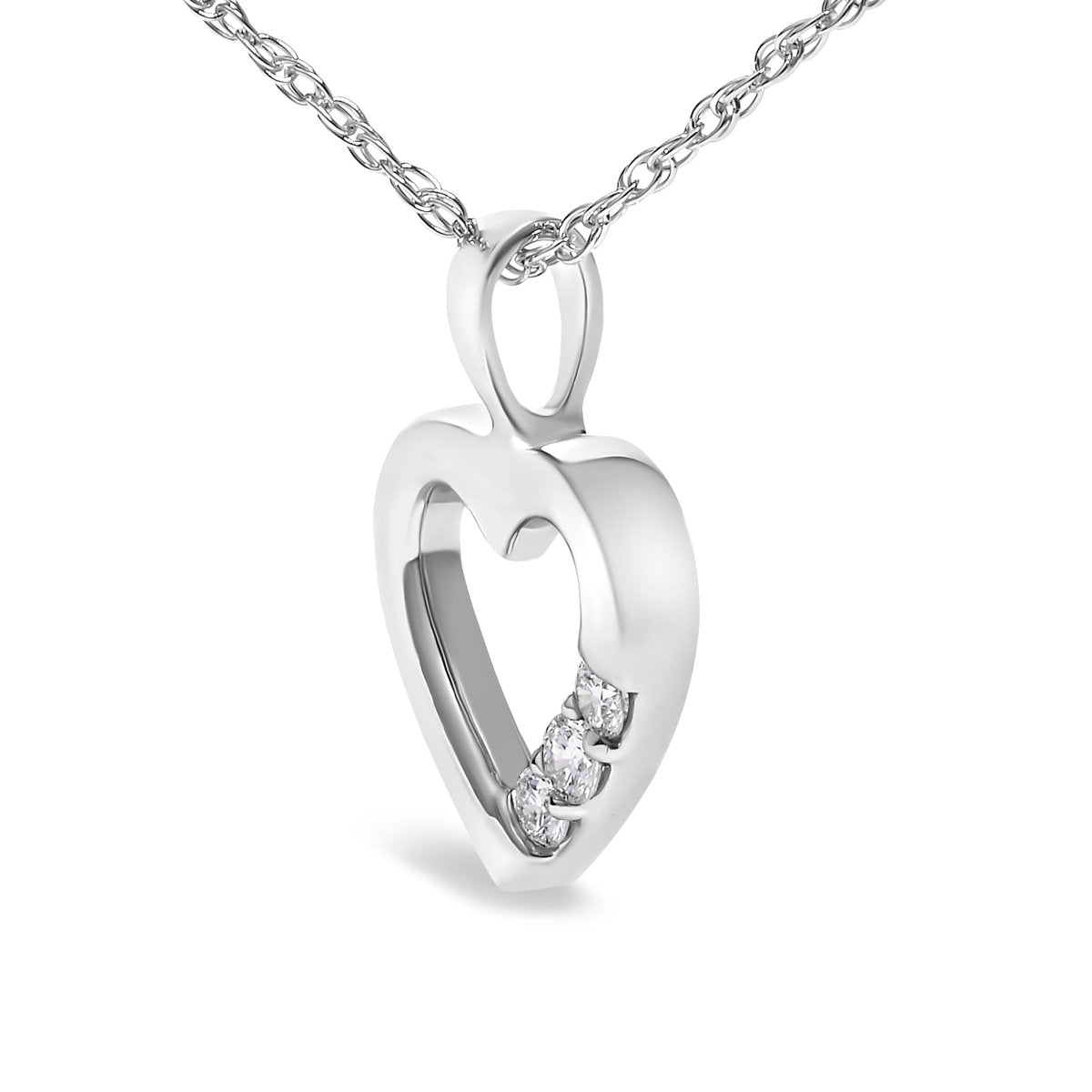 .925 Sterling Silver Lab Grown Diamond 1/4 Cttw Three Stone Heart Pendant Necklace - 18