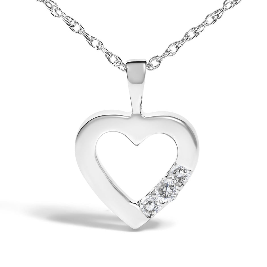 .925 Sterling Silver Lab Grown Diamond 1/4 Cttw Three Stone Heart Pendant Necklace - 18