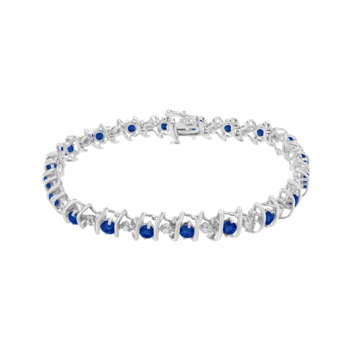 .925 Sterling Silver, Lab-Grown Gemstone and 4 Cttw Round Diamond Tennis Bracelet (H-I Color, I1-I2 Clarity) - Created Blue Sapphire, September Birthstone - Bracelets - Custom Crafting Alliance, LLC