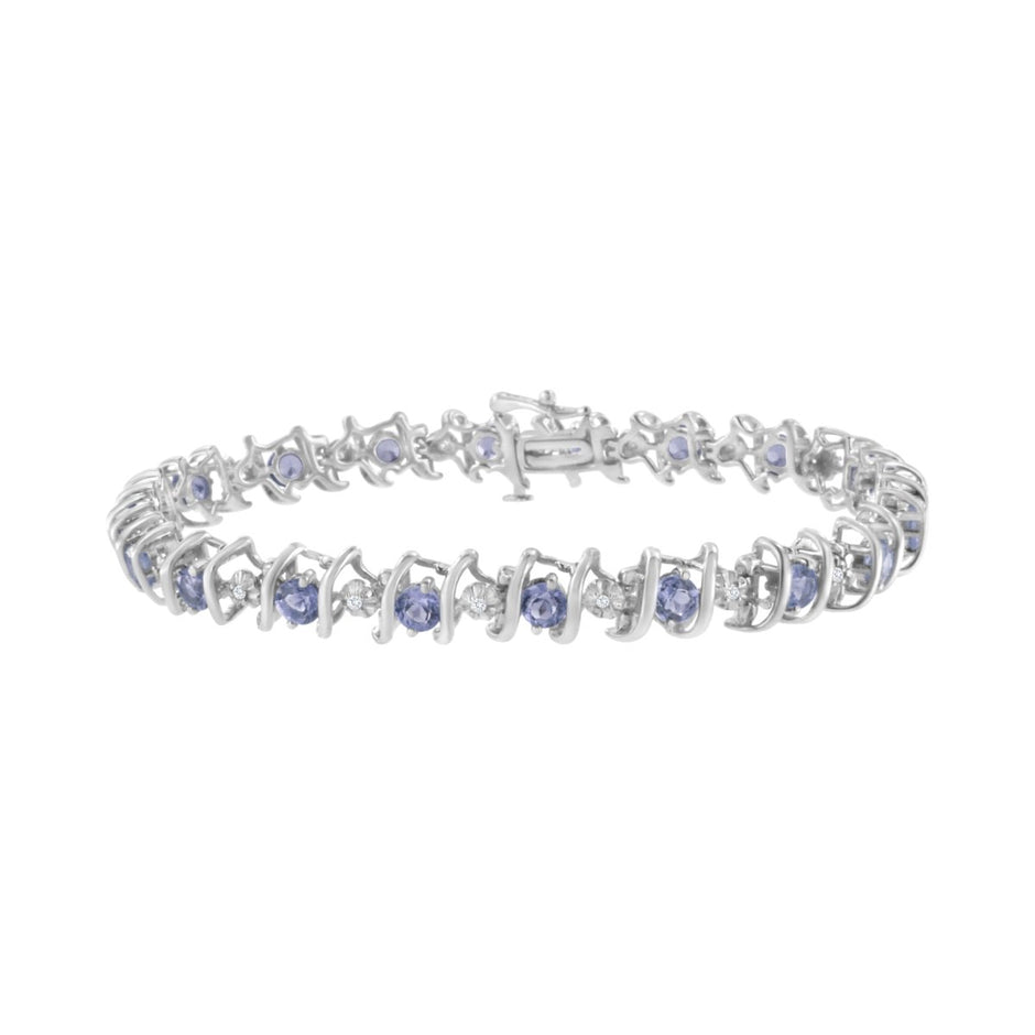 .925 Sterling Silver, Lab-Grown Gemstone and 4 Cttw Round Diamond Tennis Bracelet (H-I Color, I1-I2 Clarity) - Created Blue Sapphire, September Birthstone - Bracelets - Custom Crafting Alliance, LLC