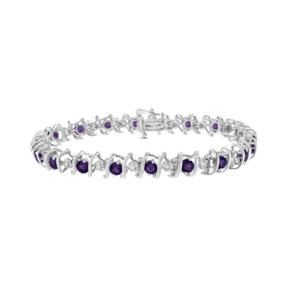 .925 Sterling Silver, Lab-Grown Gemstone and 4 Cttw Round Diamond Tennis Bracelet (H-I Color, I1-I2 Clarity) - Created Blue Sapphire, September Birthstone - Bracelets - Custom Crafting Alliance, LLC