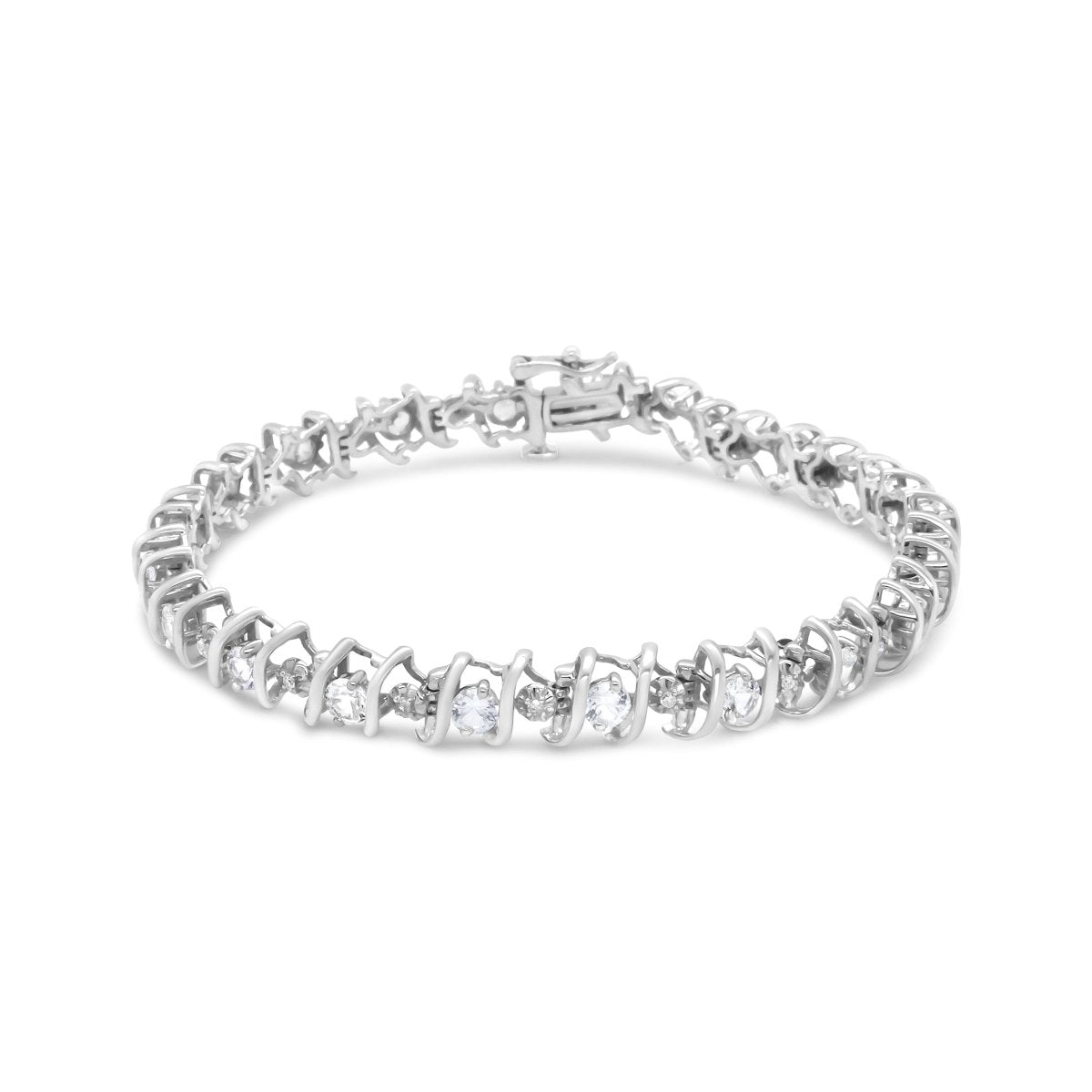 .925 Sterling Silver, Lab-Grown Gemstone and 4 Cttw Round Diamond Tennis Bracelet (H-I Color, I1-I2 Clarity) - Created Blue Sapphire, September Birthstone - Bracelets - Custom Crafting Alliance, LLC