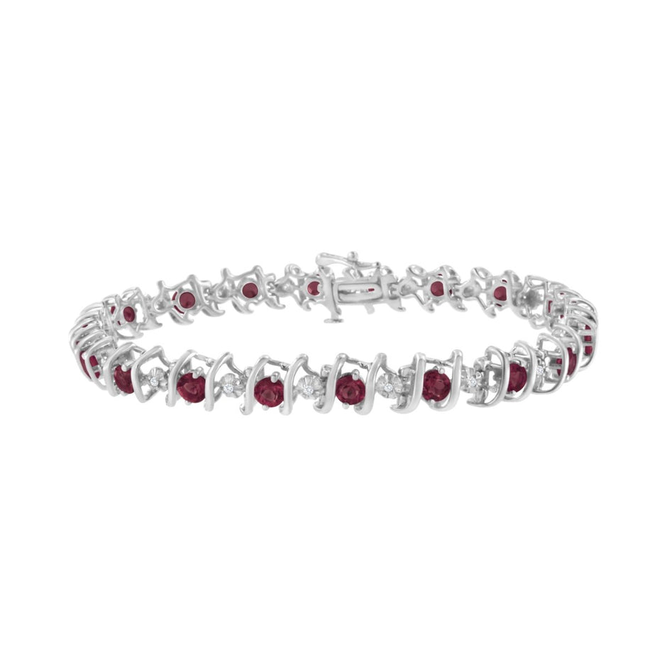 .925 Sterling Silver, Lab-Grown Gemstone and 4 Cttw Round Diamond Tennis Bracelet (H-I Color, I1-I2 Clarity) - Created Blue Sapphire, September Birthstone - Bracelets - Custom Crafting Alliance, LLC