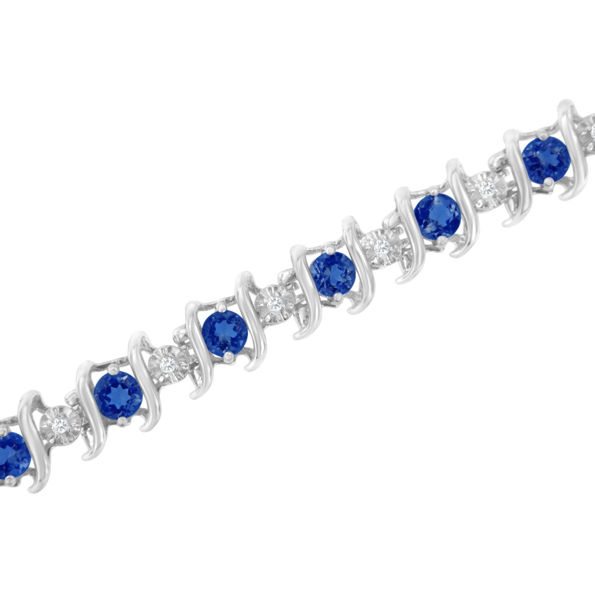 .925 Sterling Silver, Lab-Grown Gemstone and 4 Cttw Round Diamond Tennis Bracelet (H-I Color, I1-I2 Clarity) - Created Blue Sapphire, September Birthstone - Bracelets - Custom Crafting Alliance, LLC