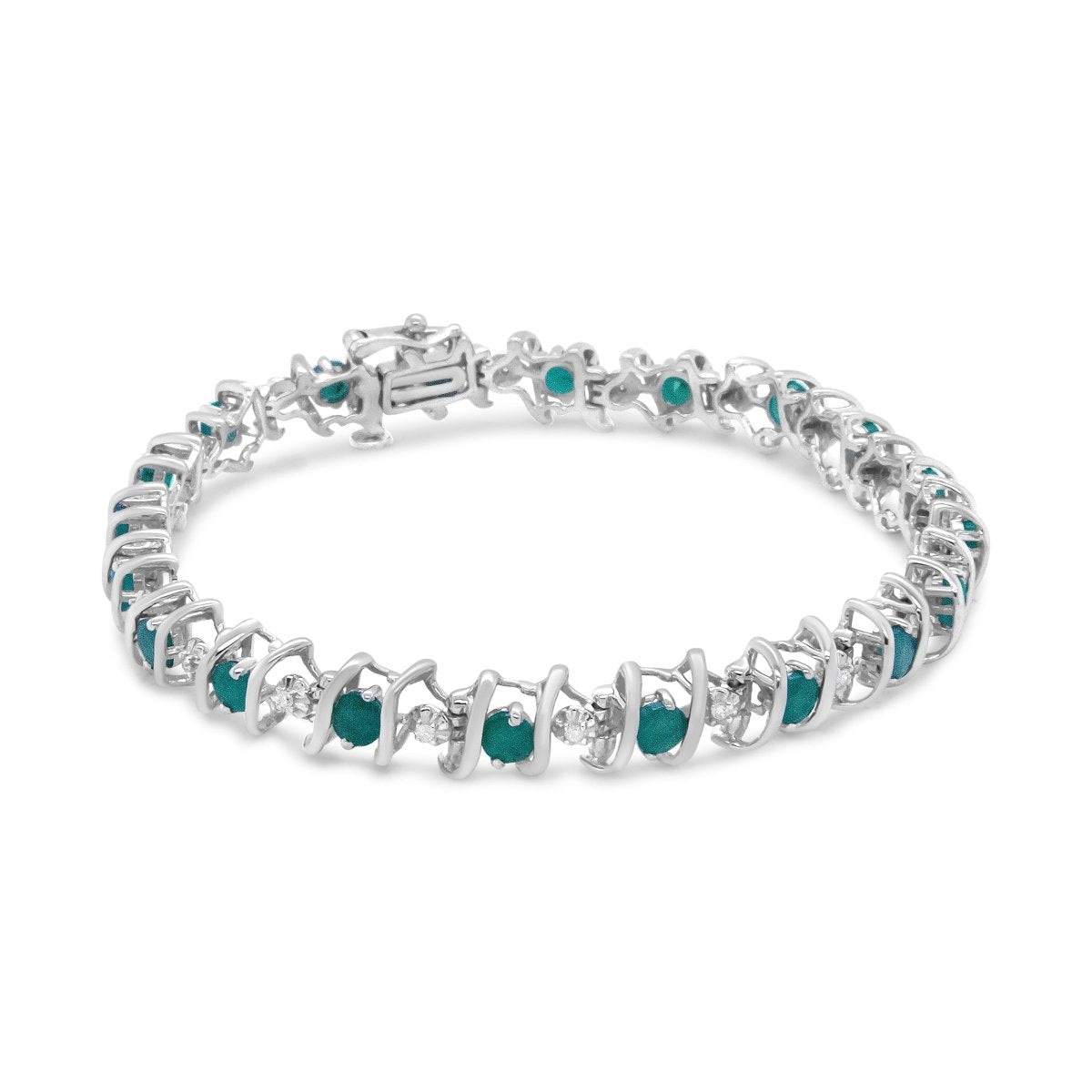 .925 Sterling Silver, Lab-Grown Gemstone and 4 Cttw Round Diamond Tennis Bracelet (H-I Color, I1-I2 Clarity) - Created Blue Sapphire, September Birthstone - Bracelets - Custom Crafting Alliance, LLC