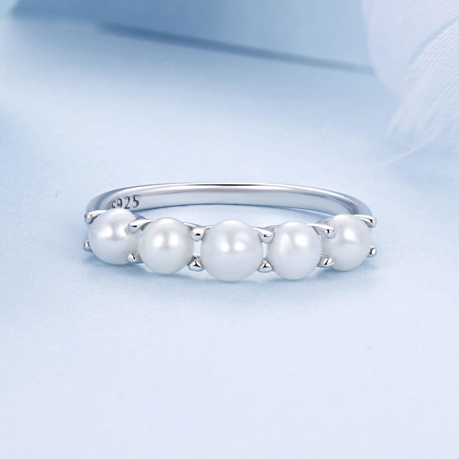 925 Sterling Silver Natural Pearl Platinum Plated Ring Size 6.0 for Women - Rings - Custom Crafting Alliance, LLC