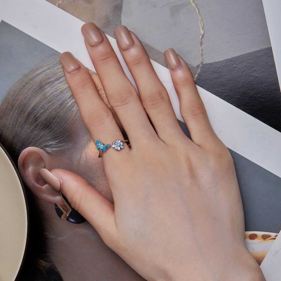 925 Sterling Silver Opal Nanometer Stone Plated Platinum Ring - Rings - Custom Crafting Alliance, LLC