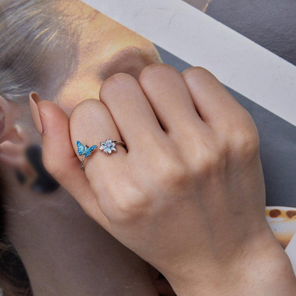 925 Sterling Silver Opal Nanometer Stone Plated Platinum Ring - Rings - Custom Crafting Alliance, LLC