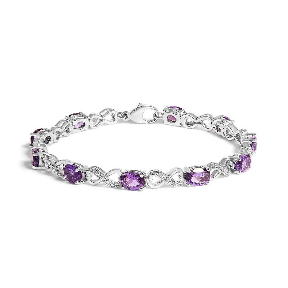 .925 Sterling Silver Oval Purple Amethyst and Diamond Infinity Link Bracelet (I-J Color, I1-I2 Clarity) - 7" Inches - Bracelets - Custom Crafting Alliance, LLC