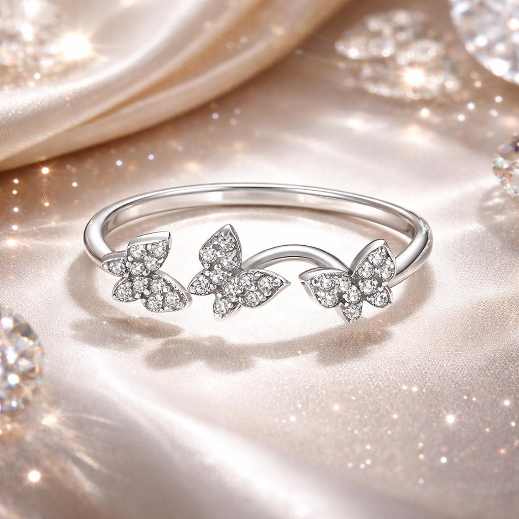 925 Sterling Silver Oxidized Butterfly Ring with Pavé Setting CZ for Women - Rings - Custom Crafting Alliance, LLC