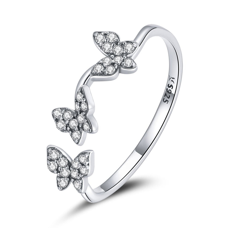 925 Sterling Silver Oxidized Butterfly Ring with Pavé Setting CZ for Women - Rings - Custom Crafting Alliance, LLC