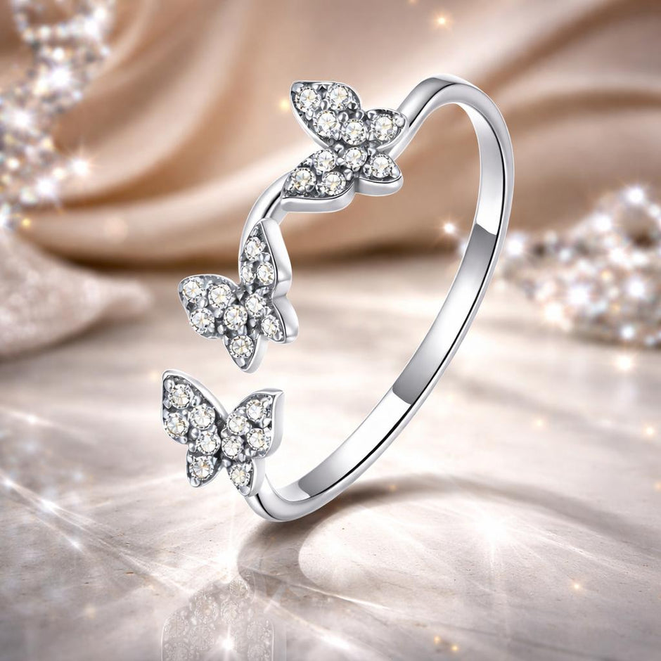 925 Sterling Silver Oxidized Butterfly Ring with Pavé Setting CZ for Women - Rings - Custom Crafting Alliance, LLC