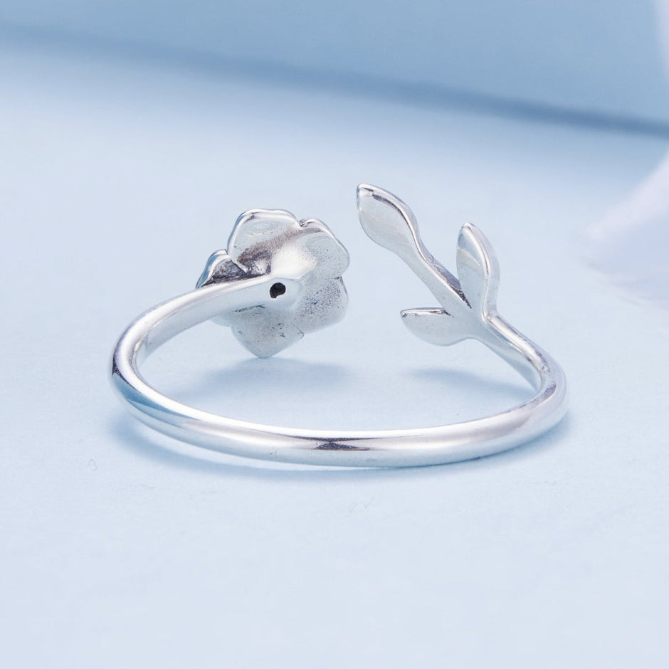 925 Sterling Silver Oxidized Flower Design Ring with Pavé Setting CZ - Rings - Custom Crafting Alliance, LLC