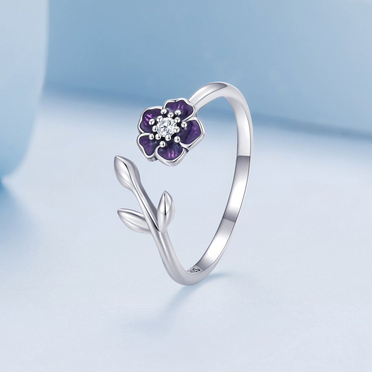 925 Sterling Silver Oxidized Flower Design Ring with Pavé Setting CZ - Rings - Custom Crafting Alliance, LLC