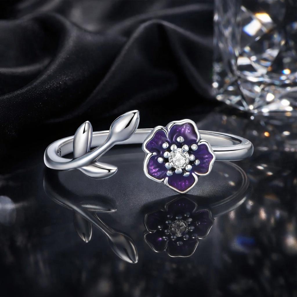 925 Sterling Silver Oxidized Flower Design Ring with Pavé Setting CZ - Rings - Custom Crafting Alliance, LLC
