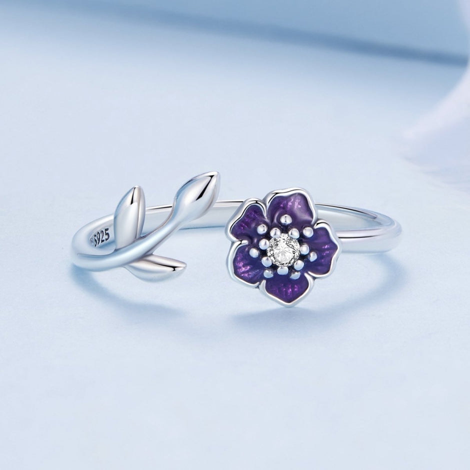 925 Sterling Silver Oxidized Flower Design Ring with Pavé Setting CZ - Rings - Custom Crafting Alliance, LLC
