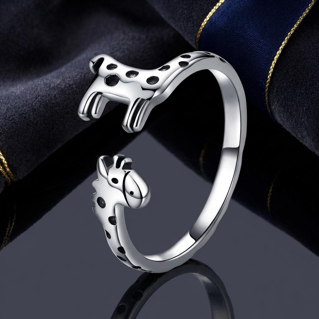 925 Sterling Silver Oxidized Giraffe Ring for Women - Rings - Custom Crafting Alliance, LLC