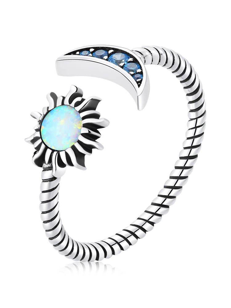 925 Sterling Silver Oxidized Silver Pavé Setting CZ Translucent Opal Ring - Rings - Custom Crafting Alliance, LLC