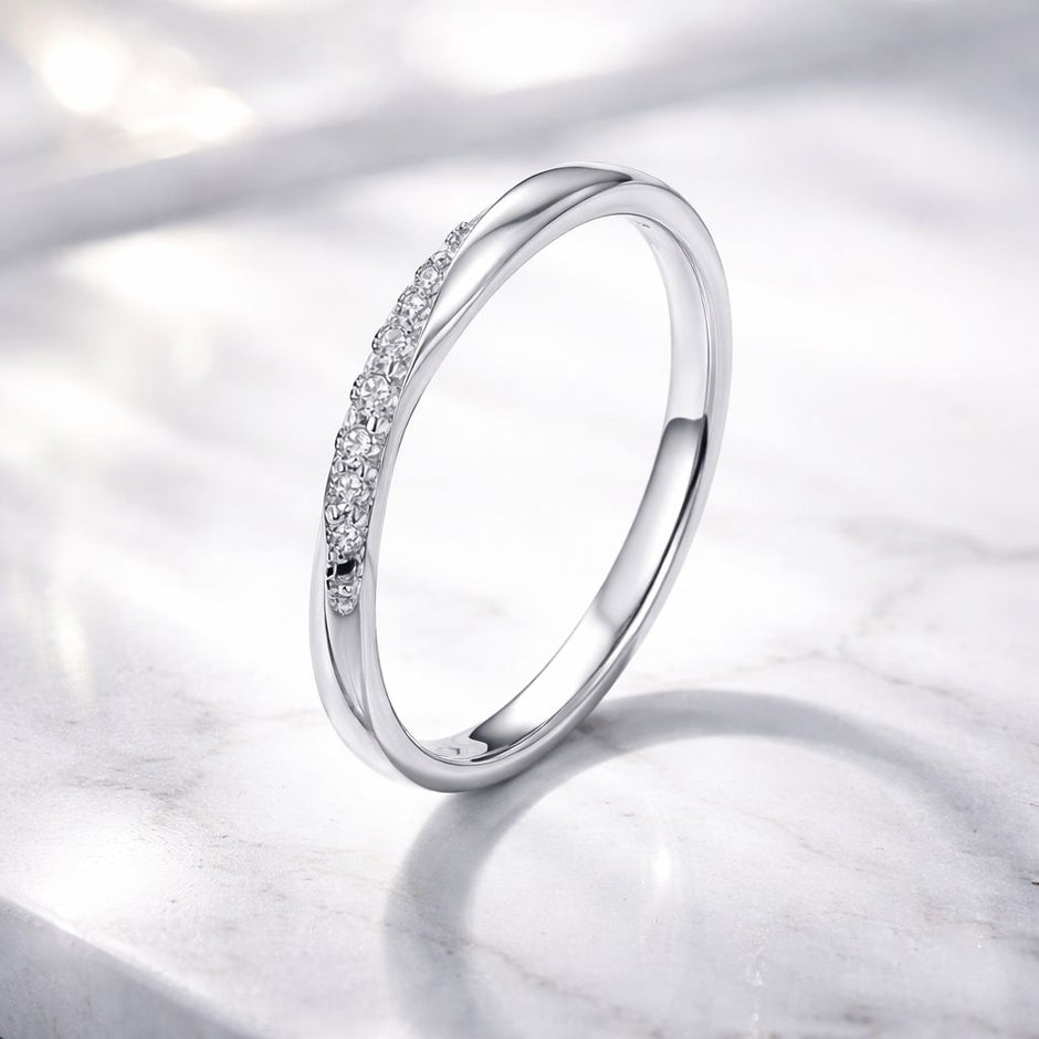 925 Sterling Silver Pavé Set CZ Platinum Plated Ring Size 6 for Women - Rings - Custom Crafting Alliance, LLC