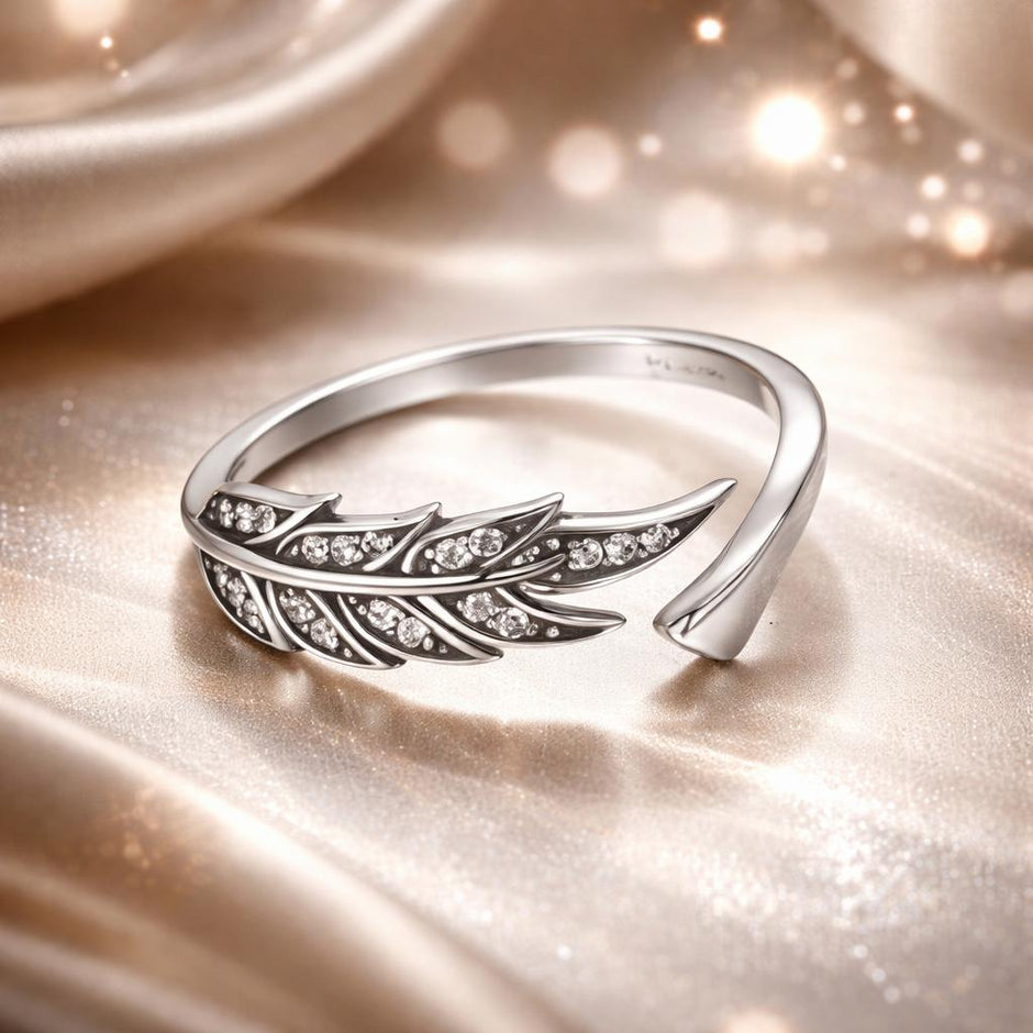 925 Sterling Silver Pavé Setting CZ Leaf Ring for Women - Rings - Custom Crafting Alliance, LLC