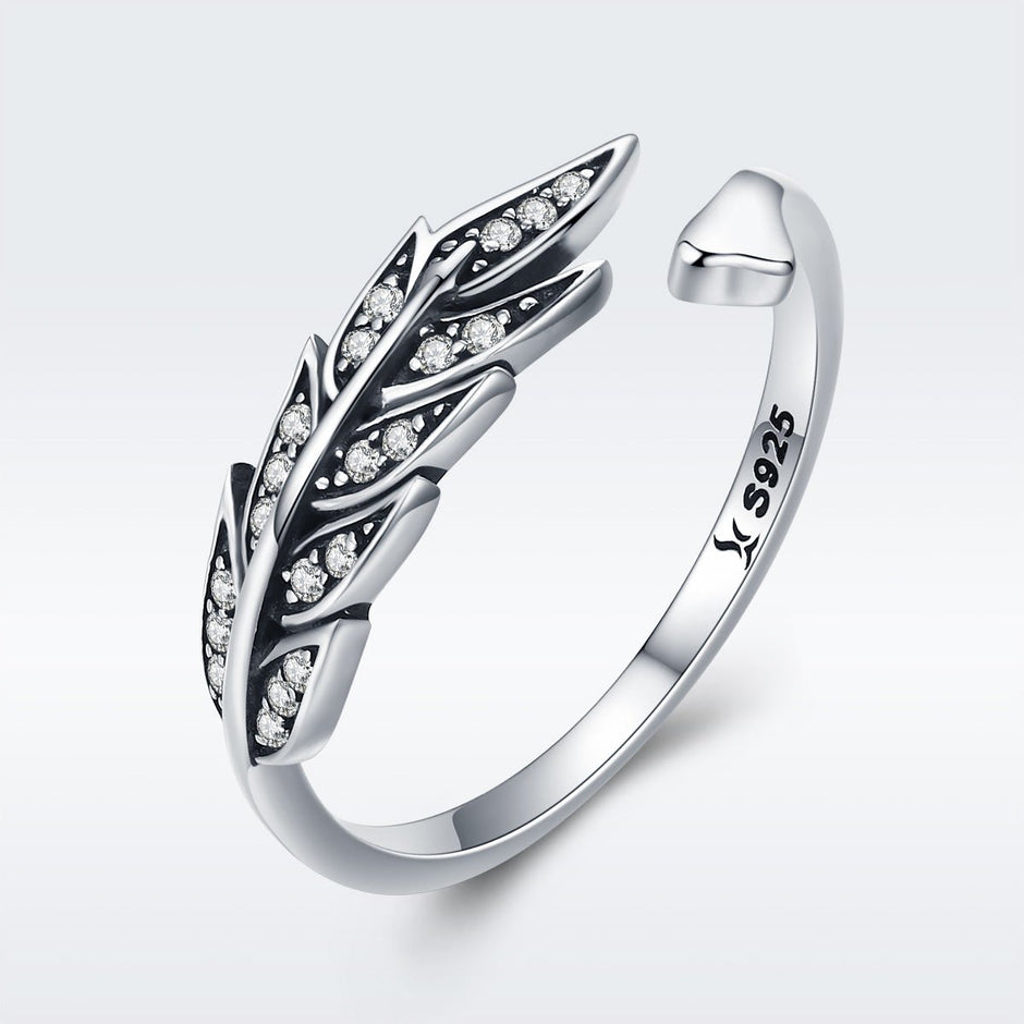 925 Sterling Silver Pavé Setting CZ Leaf Ring for Women - Rings - Custom Crafting Alliance, LLC