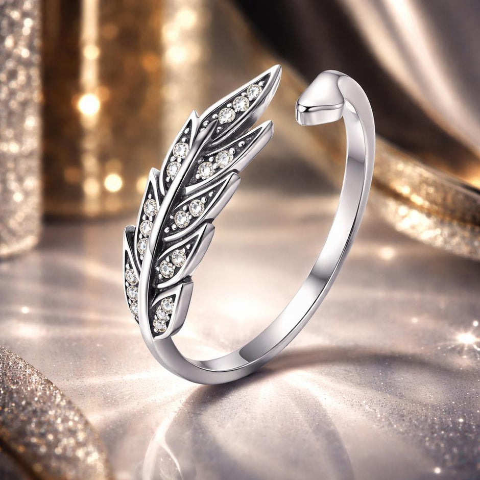 925 Sterling Silver Pavé Setting CZ Leaf Ring for Women - Rings - Custom Crafting Alliance, LLC