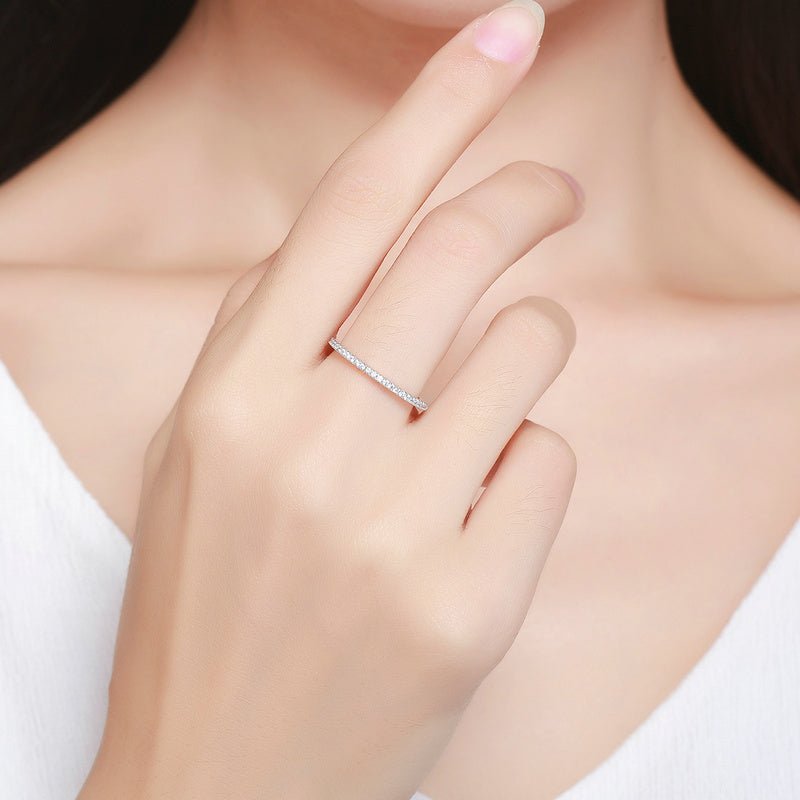 925 Sterling Silver Platinum Plated CZ Pavé Setting Ring Size 5.0 for Women - Rings - Custom Crafting Alliance, LLC