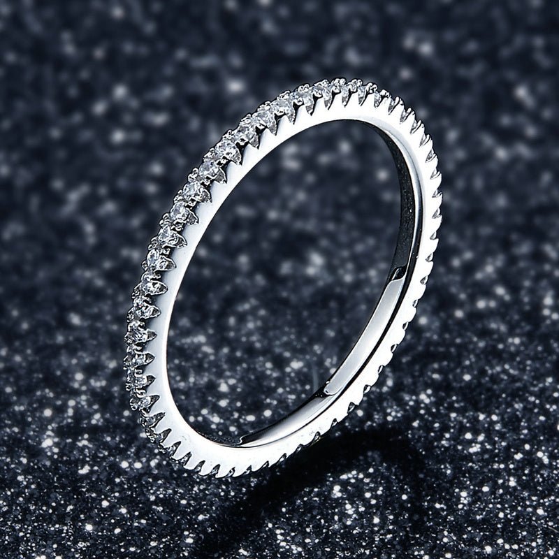 925 Sterling Silver Platinum Plated CZ Pavé Setting Ring Size 5.0 for Women - Rings - Custom Crafting Alliance, LLC