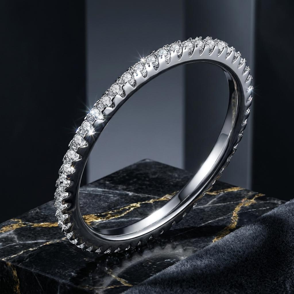 925 Sterling Silver Platinum Plated CZ Pavé Setting Ring Size 5.0 for Women - Rings - Custom Crafting Alliance, LLC