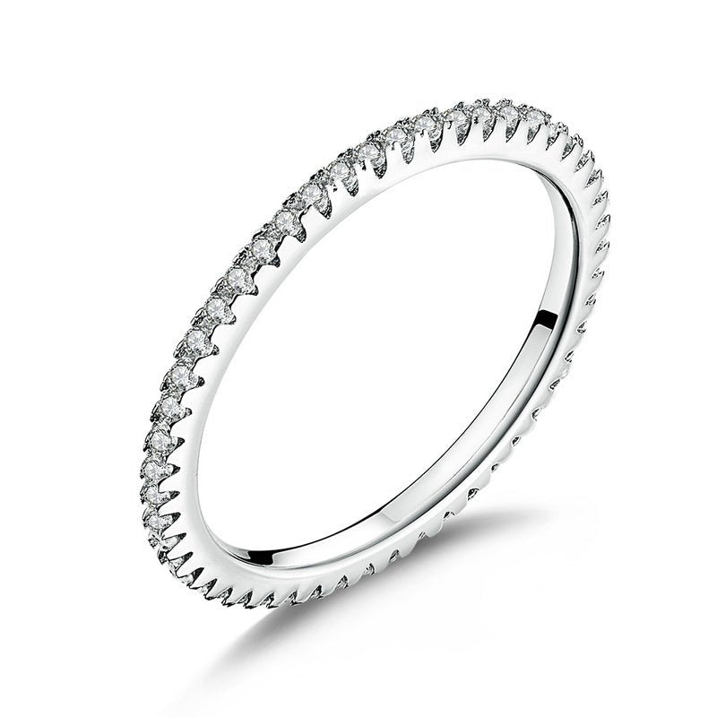 925 Sterling Silver Platinum Plated CZ Pavé Setting Ring Size 5.0 for Women - Rings - Custom Crafting Alliance, LLC