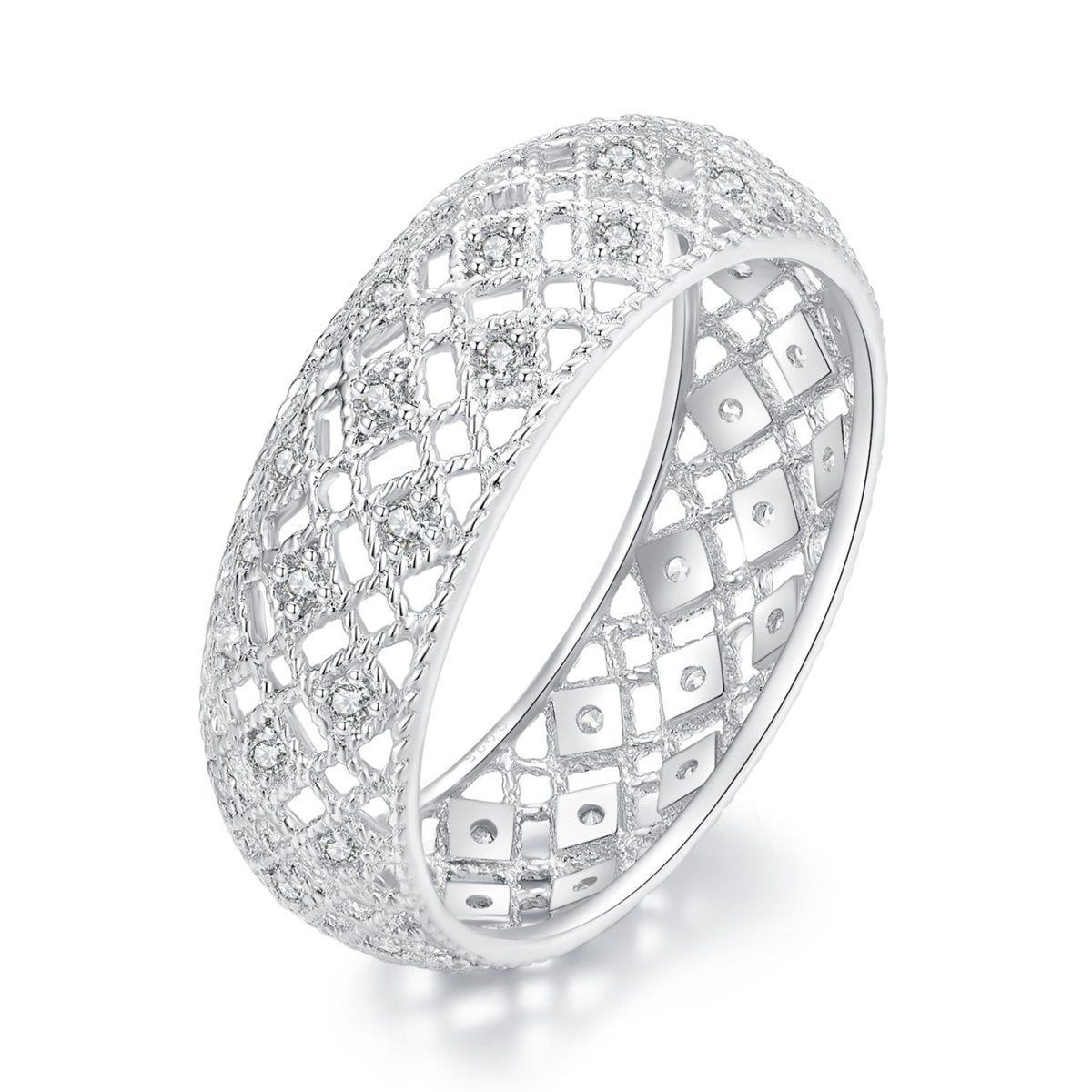 925 Sterling Silver & Platinum Plated Pavé CZ Ring Size 6 for Women - Rings - Custom Crafting Alliance, LLC
